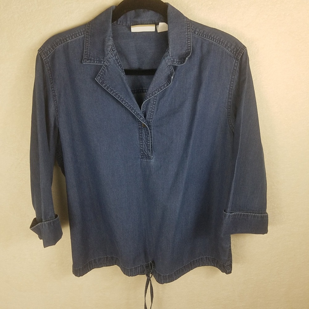 Liz Claiborne Lizwear Denim Pullover Women Medium Blue casual Drawstring Hem